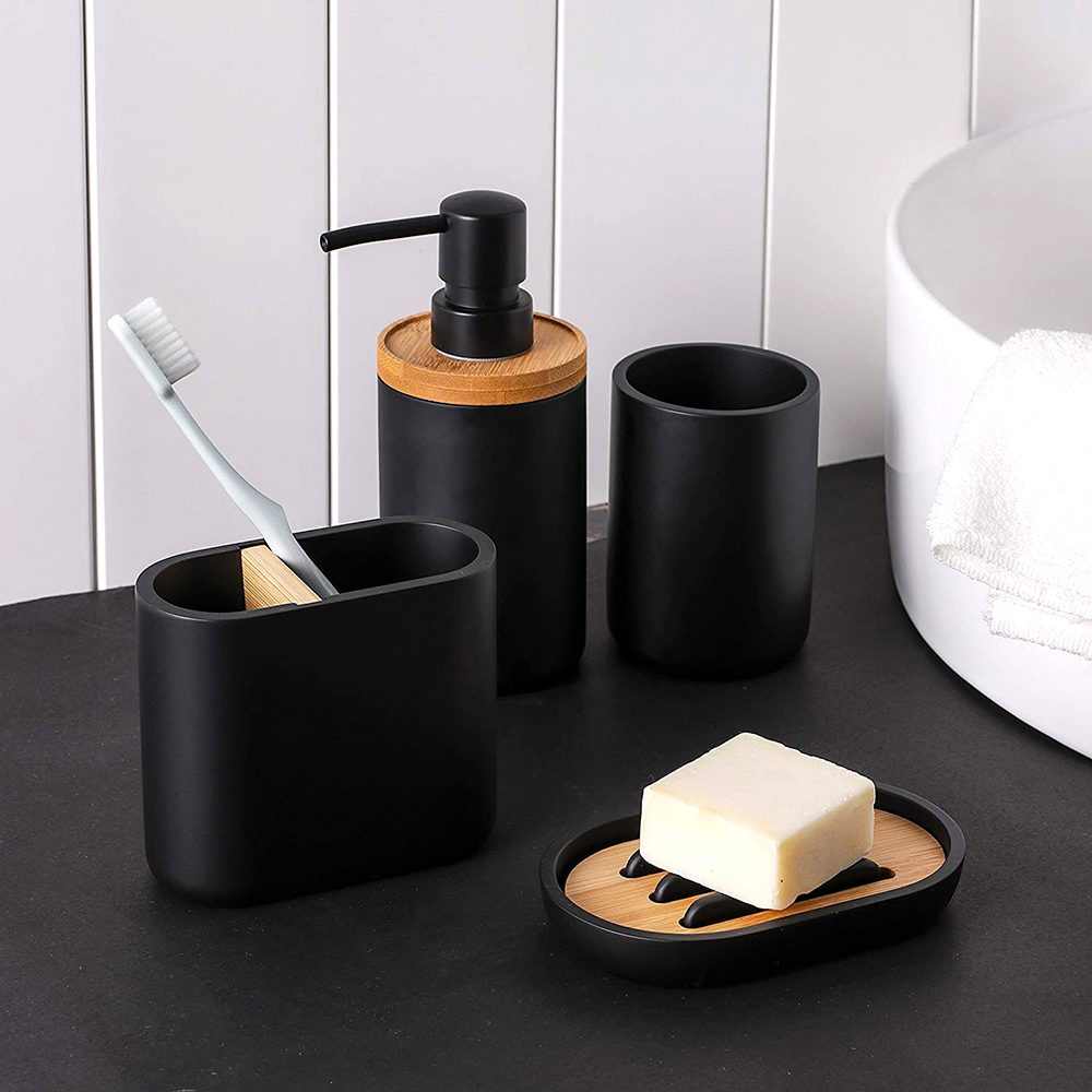 Elegant Bathroom Accessories 4 pieces Ceramic in Black Chanco