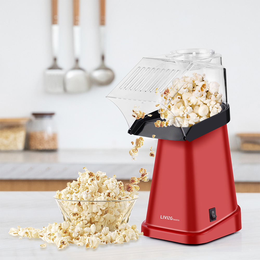 Popcorn Popper Black Hot Air Popcorn Popper 1200W Popcorn Machine Electric Popcorn Maker with Measuring Cup and Removable Top Cover No Oil Needed 