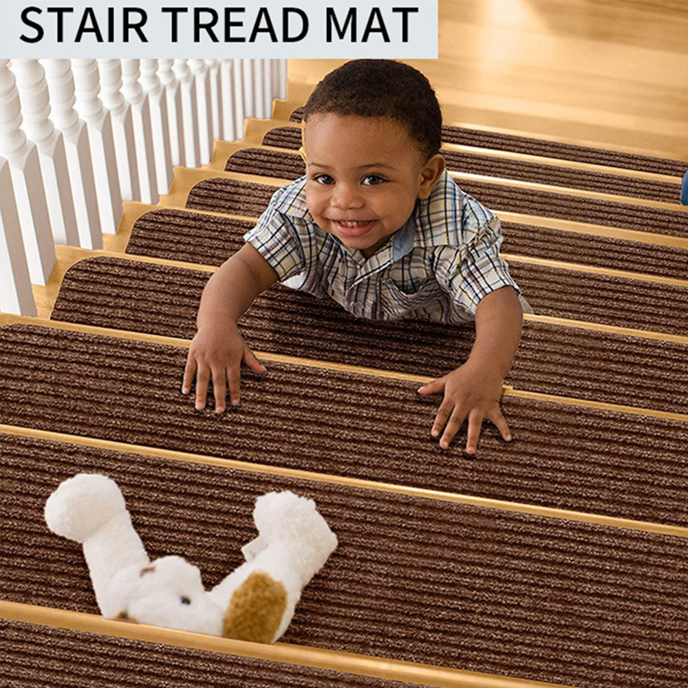 8 X 30 Treads Stair Rugs Mats for Kids and Dogs Stair Treads Carpet Non-Slip Indoor Stair Runners for Wooden Steps Set of 2 Brown 