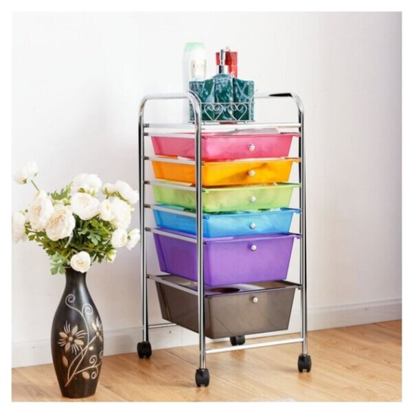New 6 Rainbow Drawer Rolling Storage Cart Tools Scrapbook Paper Office School Organizer 