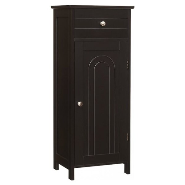 COSTWAY Bathroom Floor Storage Cabinet Freestanding Adjustable Shelves Organizer with Single Door White Finish 