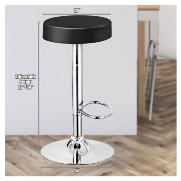 2 Chrome White Round PU Leather Seat Kitchen Bar Stool Adjustable Backless Chair 