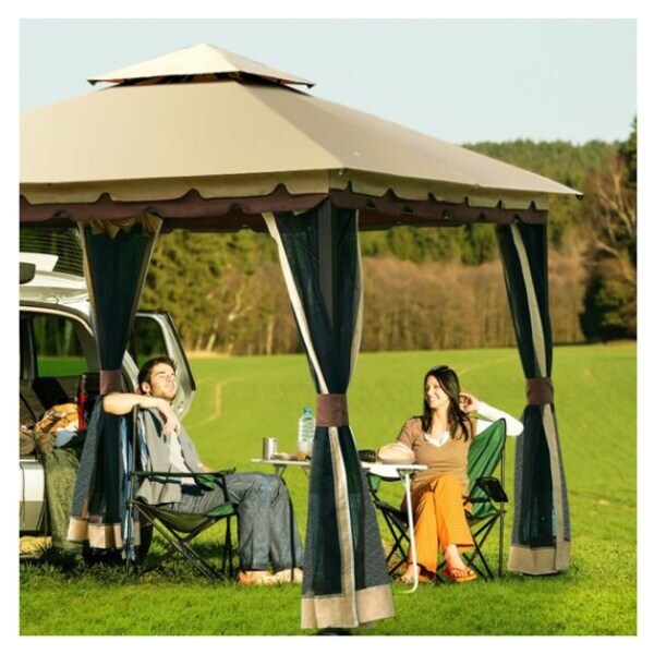 Tangkula 2 Tier 10'x10' Patio Gazebo Canopy Tent Steel Frame Shelter Awning W/Side Walls 