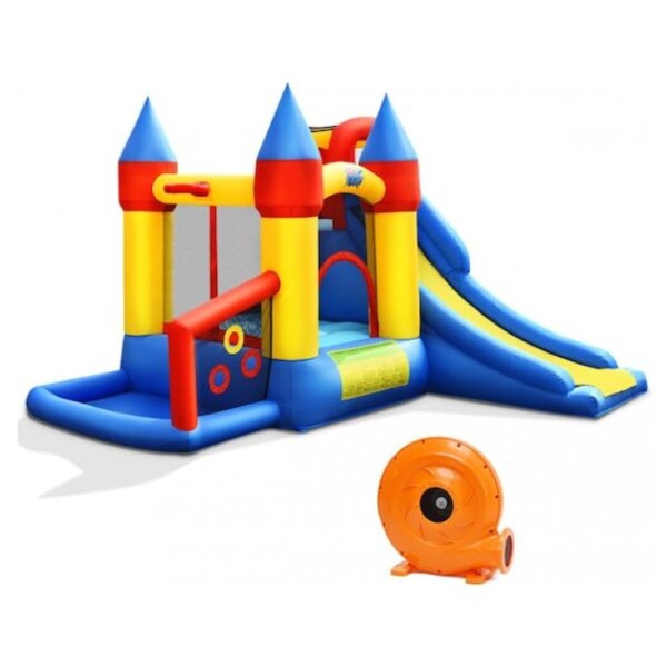 Bouncy House for Kids Jumping Area Climbing Wall Stakes Basketball Rim Without Air Blower BOUNTECH Inflatable Bounce House Including Carry Bag Repair 5 in 1 Kids Jumper Bouncer with Slides 