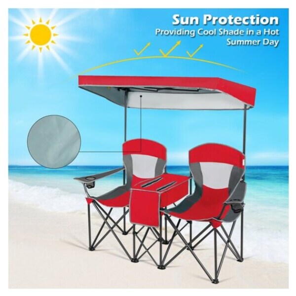 Goplus Outdoor Canopy Chair Red Heavy Duty Camping Chair Durable Folding Seat w/Cup Holder and Carry Bag 
