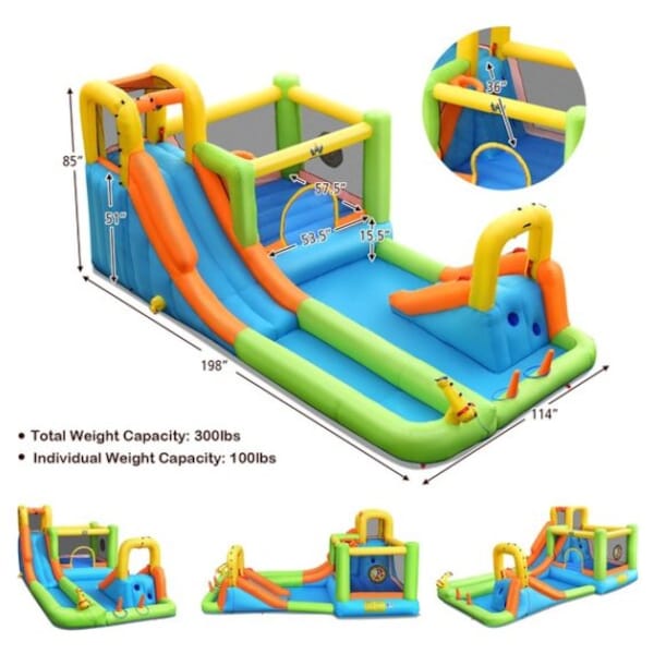 Ball Pit Pool 6 in 1 Kids Water Slide Bouncer Castle w/Splash Pool Indoor Outdoor Blow up Water Slides for Backyard with 480W Air Blower Basketball Rim Tossing BOUNTECH Inflatable Water Slide 
