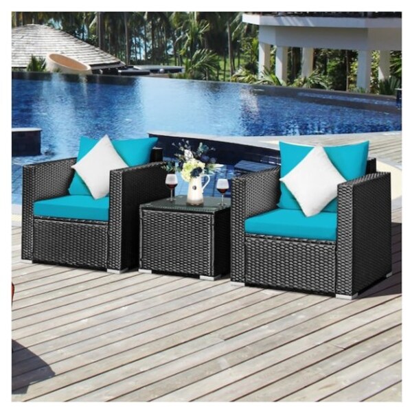 Poolside and Backyard Lawn w/Tempered Glass Coffee Table DORTALA 4-Piece Rattan Patio Furniture Set Outdoor Sofa Table Set Manual Weaving Conversation Set for Garden w/Thick Cushion Turquoise 