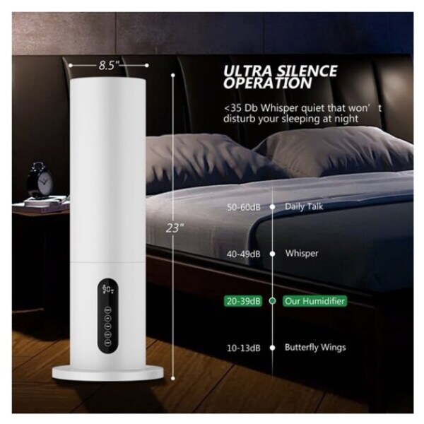 Floor-Standing ultrasonic air humidifier Home Quiet Bedroom/Office 7L on Water/on The Button Intelligent Constant Humidity Machine Color : White Smart Version 