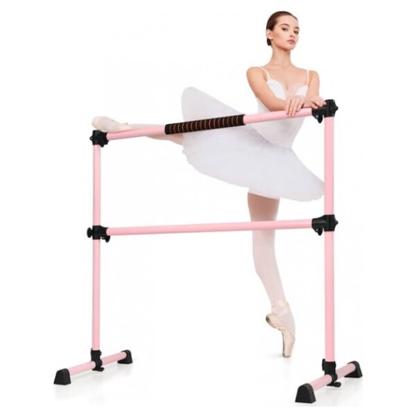 4FT Adjustable Double Ballet Barre Freestanding Stretching Dancing Bar Professional Ballet Exercise Set Anti Slip Pilates Fitness Training Bar w/Dance Stretch Band for Home Gym School Studio 