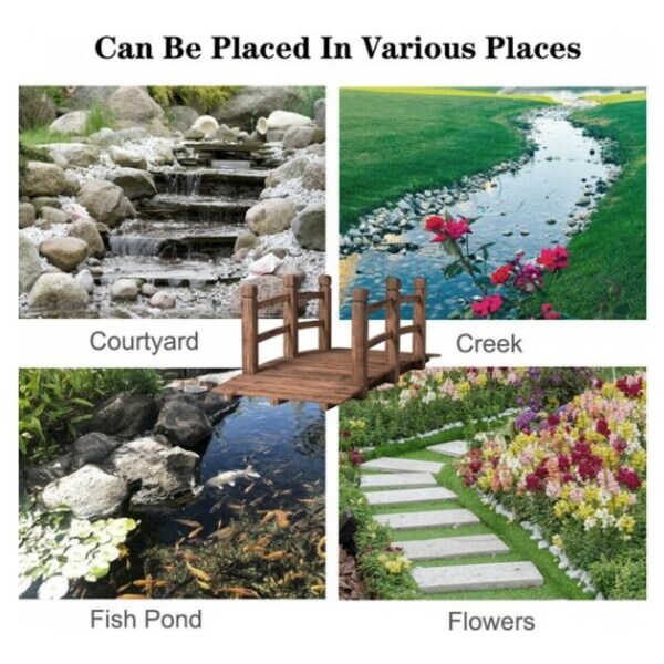 PayLessHere 5 Wooden Bridge Stained Finish Decorative Solid Wood Garden Pond Arch Walkway 
