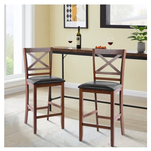 Antique Kitchen Counter Height Chairs with Wooden X-Shaped Backrest & Rubber Wood Legs Restaurant Cafe Store COSTWAY Bar Stools Set of 2 2 Suitable for Home 