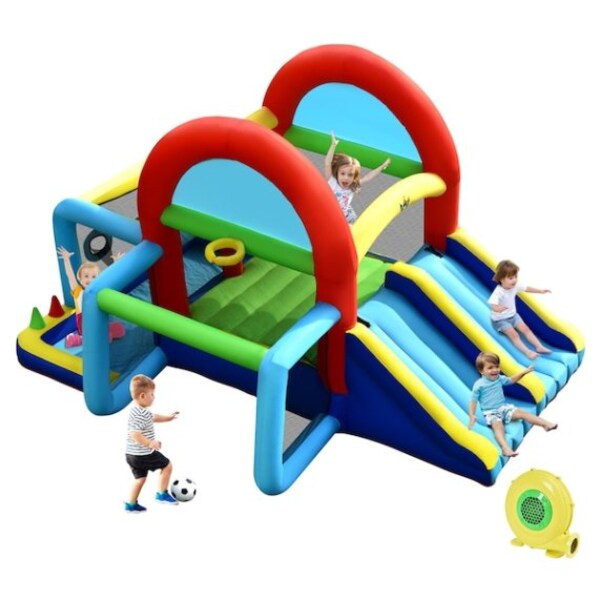 Kids Castle Jumper w/ Large Jumping Area Stakes Slide Repair Kit Costzon Inflatable Bounce House with 480W Air Blower Basketball Hoop Including Oxford Carry Bag Surrounded Mesh Walls 