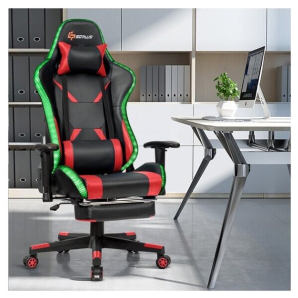 Gaming Chair Recliner Racing Chair w/RGB LED Lights & Massage Lumbar Support Red 