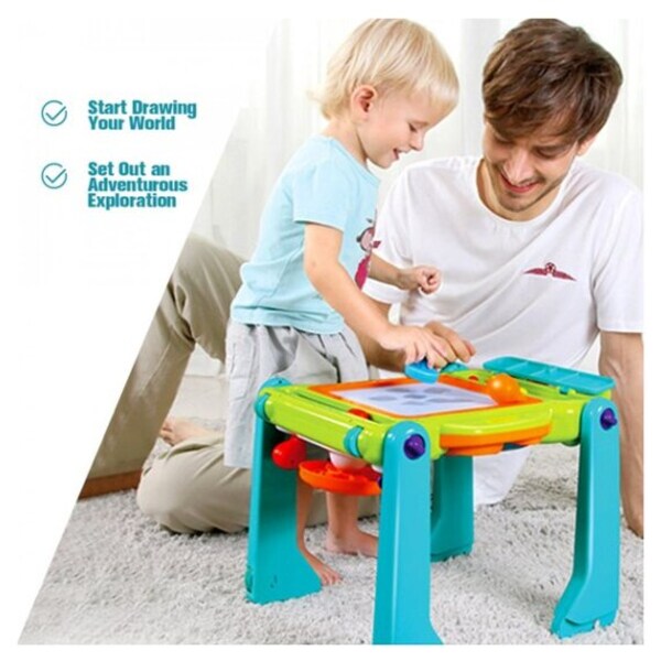 Blue Baby Joy Toddler Learning Table Kids Toddler Birthday Gift 2 in 1 Sit to Stand Early Education Toy Music Functions Light Convertible Activity Play Game Musical Table w/ Sound 