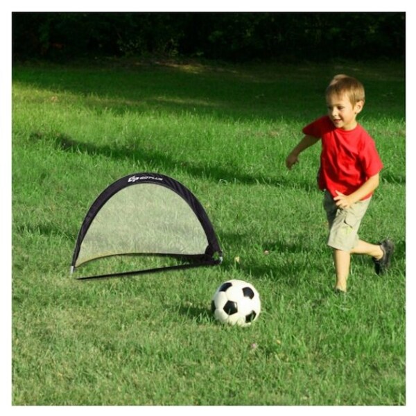 Set of 2 Portable 4' Pop-Up Soccer Goals Set For Backyard w Carrying Bag Stakes 