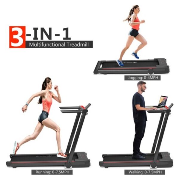Electric Portable Exercise Treadmill for Home Gym Office Use Treadmill for Home Folding Running Walking Jogging Treadmills Machine with Desk LCD Display and Bluetooth Speaker 