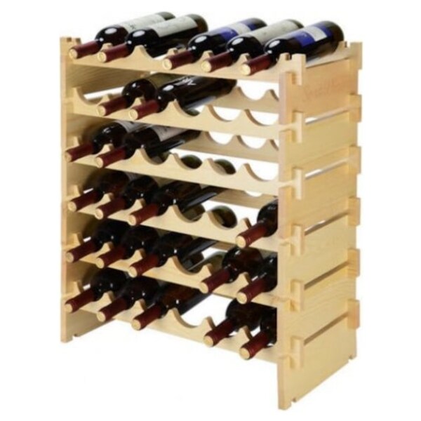 ZENSTYLE 6 Tier Premium Wood Wine Rack Stand 36 Bottles Capacity Stackable Storage Shelf Floor Freestanding Wine Cabinet Wobble-Free 36 Bottles 