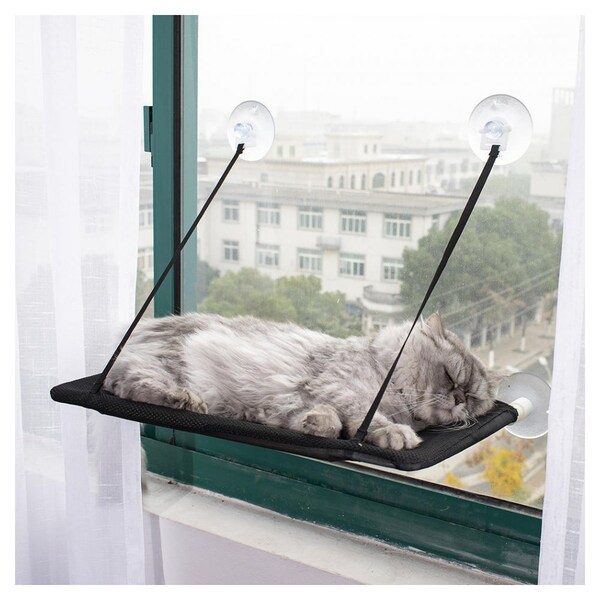 Black Kitty Window Perch Seat Window Mounted Cat Bed Cat Hammock Pet Save Space Double Layers 