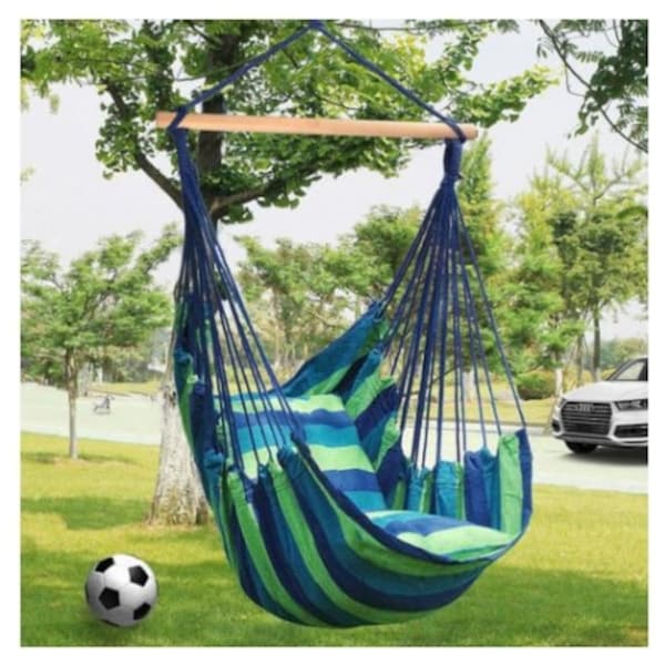Indoor/Outdoor Hanging Rope Hammock Chair Swing Bed 2 Seat Cushions Included 