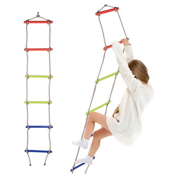 Kids Heavy Duty 6 Rungs Climbing Rope Ladder Summer Outdoor Swing Toy Blue 
