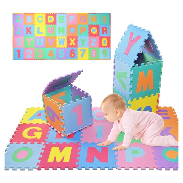 Iannan 36PCS Baby Kids Alphanumeric Educational Puzzle Foam Mats Blocks Toy Gift Puzzle Play Mats 