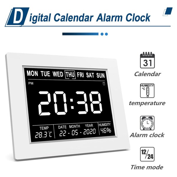 Sharp Digital Alarm Clock Indoor Temperature Calendar Battery Operated New 