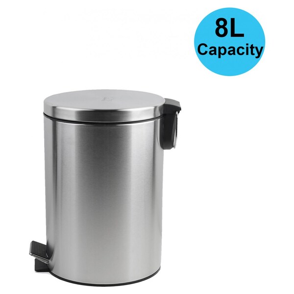 Trash Can Small Round Step Garbage Can Wastebasket 8L gray Bedroom Office 