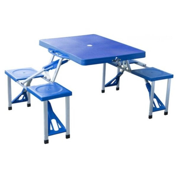 Portable Folding Compact Aluminum Indoor Outdoor Picnic Table with 4 Seats Blue 