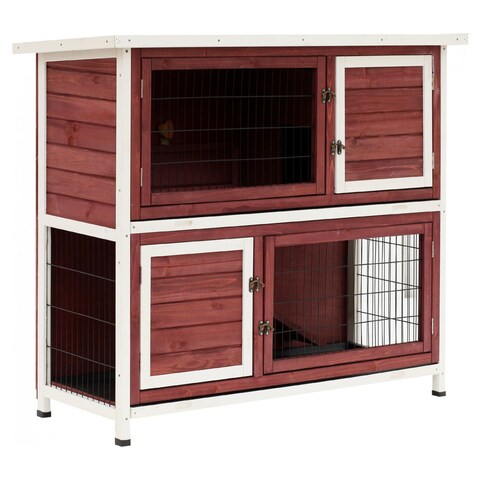 PawHut PawHut 48-inch 2 Story Wooden Rabbit Hutch Elevated Bunny Cage Small  Animal Home Habitat w/ Ramp 2 Slide Out Tray Openable Roof Multiple doors |  No Frills Online