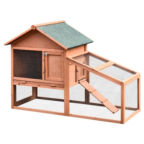 PawHut PawHut Solid Wood 2 tier Rabbit Hutch Pet House Small Animal Home  Habitat Outdoor Water-Resistant W/ Ramp | No Frills Online