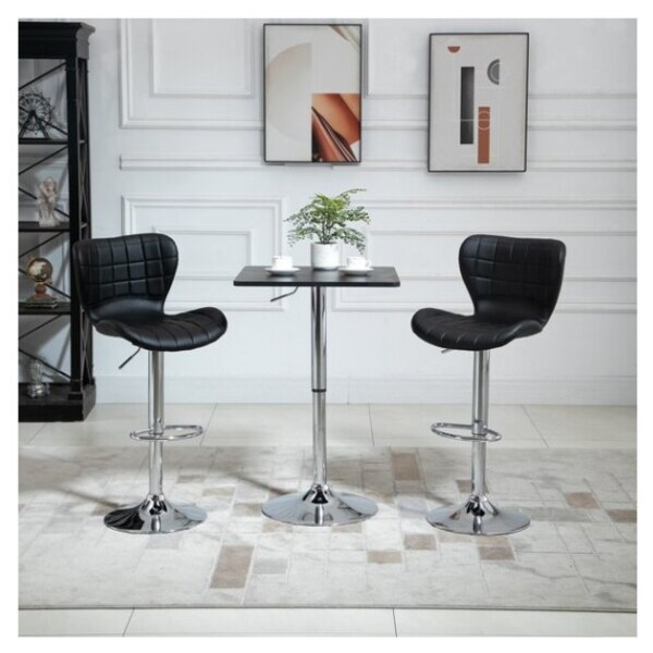 Set of 2 Swivel Bistro Bar Stools Adjustable Counter Height Dining Chair Black 