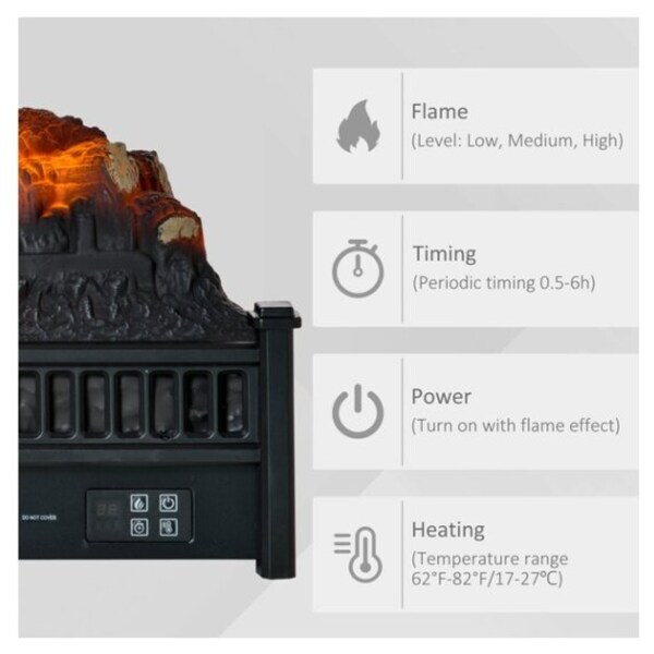 1400W Black Freestanding or Insert Fireplace Heater with Remote Control HOMCOM Electric Fireplace Logs with Realistic Ember Bed Timer 