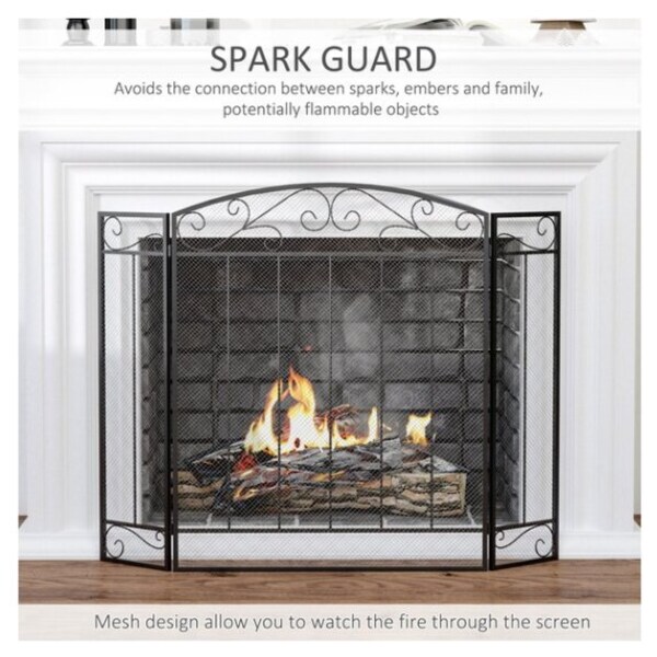 Fire Screen Spark Safety Guard Victorian Tri-Fold Fireplace Ornate 