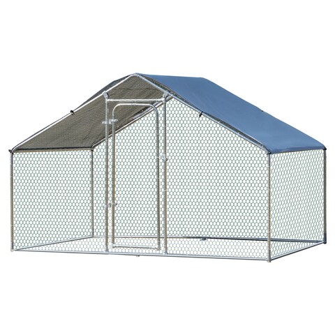 PawHut PawHut Galvanized Large Metal Chicken Coop Cage 1 Room Walk-in  Enclosure Poultry Hen Run House Playpen Rabbit Hutch UV & Water Resistant  Cover for Outdoor Backyard 118