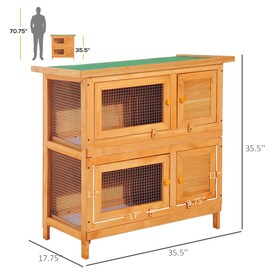 PawHut PawHut 2-Tier Wooden Rabbit Hutch Small Animal House Bunny Pet Cage  with 2 Main Rooms Sliding Tray Opening Top Yellow | Zehrs