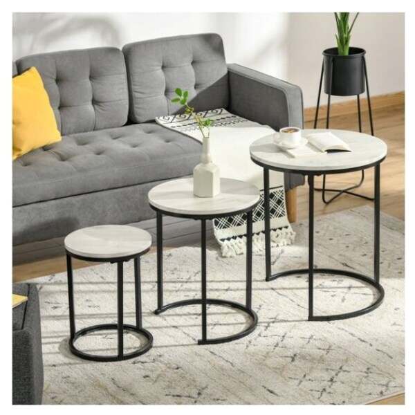 Round End Tables Coffee Tables with Steel Frame and Removable Round Top White office for Living Room HOMCOM Set of 2 Nesting Side Tables with Storage bedroom 