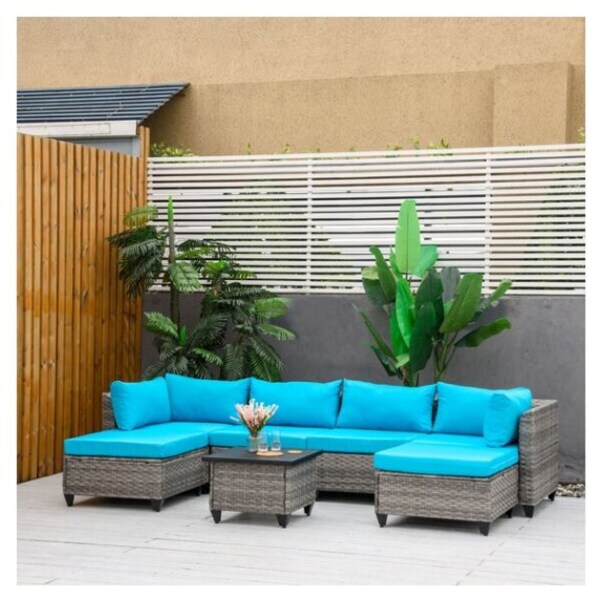 9 Pieces Wicker Patio Furniture Set Outdoor PE Rattan Sectional Conversation Sofa Set with Grey Cushions and Storage Table 