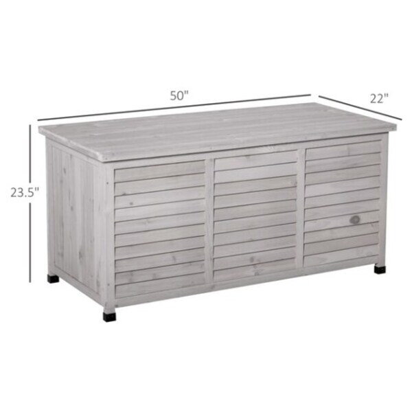 Outsunny 50 x 22 Wooden Outdoor Storage Deck Box with Large Open Space Aerating Gap & Weather-Fighting Finish Grey 