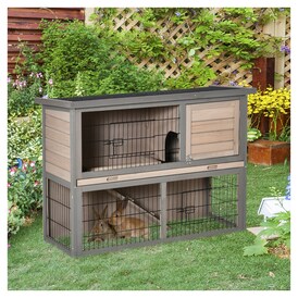 PawHut PawHut 2-tier Wood Rabbit Hutch Backyard Bunny Cage Habitat Small  Animal House w/ Ramp Slide Out Tray and Outdoor Run Grey | Zehrs