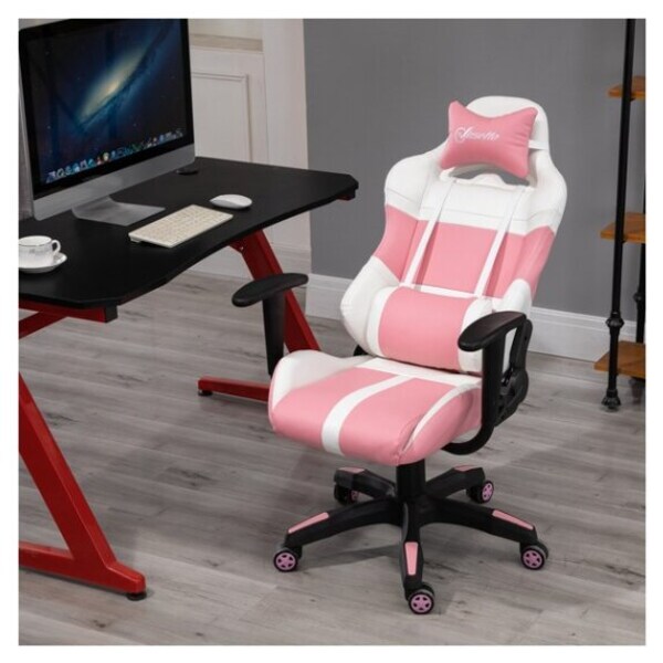 Gaming Chair for Computer With Lumbar Support Racing Chair for Back Pain,White 