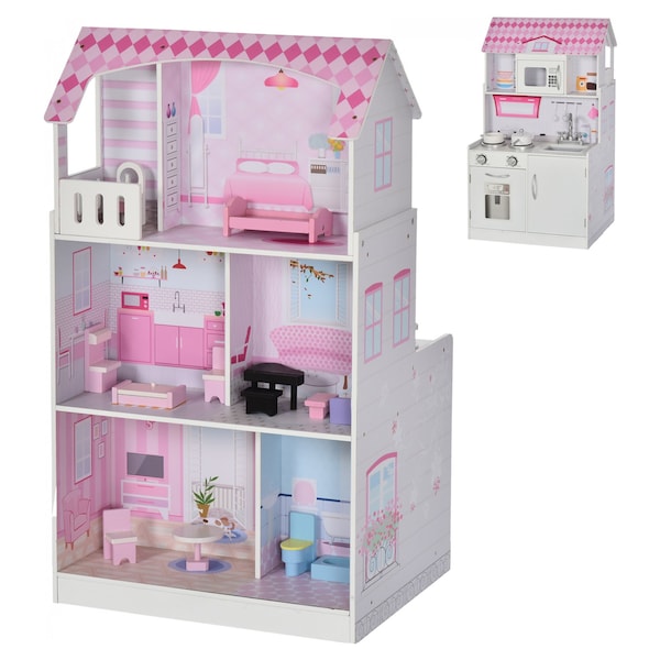2 in 1 Multifuction Kids Kitchen Play Set Dolls house with Accessories Play Toy 