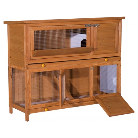 Pawhut PawHut 2 Tier Elevated Wooden Rabbit Hutch Bunny House Small Animal  Cage 47in L x 19in W x 39in H | Zehrs