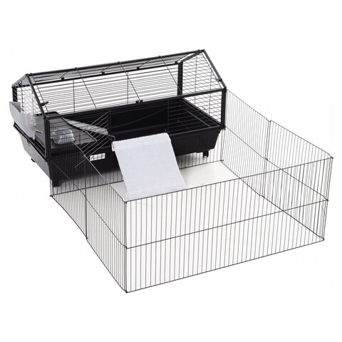 Pawhut PawHut Metal Rabbit Hutch Cage Main House Guinea Pig Hutch Small  Animal Shed W/ wheels and brakes Foldable Large Run Detachable Black |  Fortinos