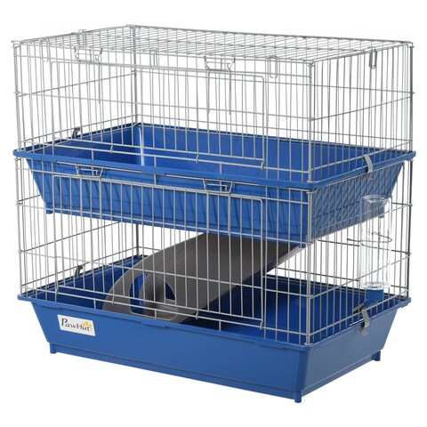 Pawhut PawHut 2-Tier 27in Steel Plastic Small Animal Cage Pet Guinea Pig  Rabbit Hutch Enclosure Pet Play House With 2 Doors,Platform Ramp,Dish and  Bottle,Blue | No Frills Online