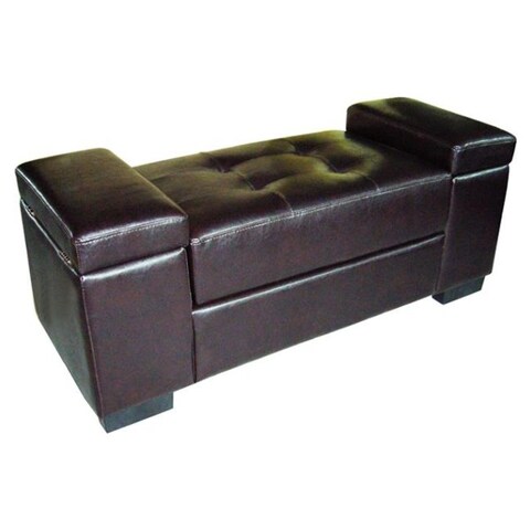 Long Wood And Leather Storage Bench, Long Leather Storage Bench