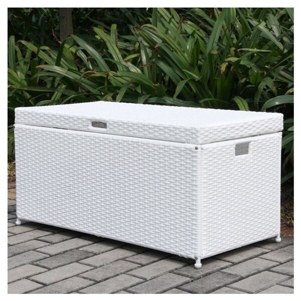 Jeco Wicker Patio Storage Deck Box in White 