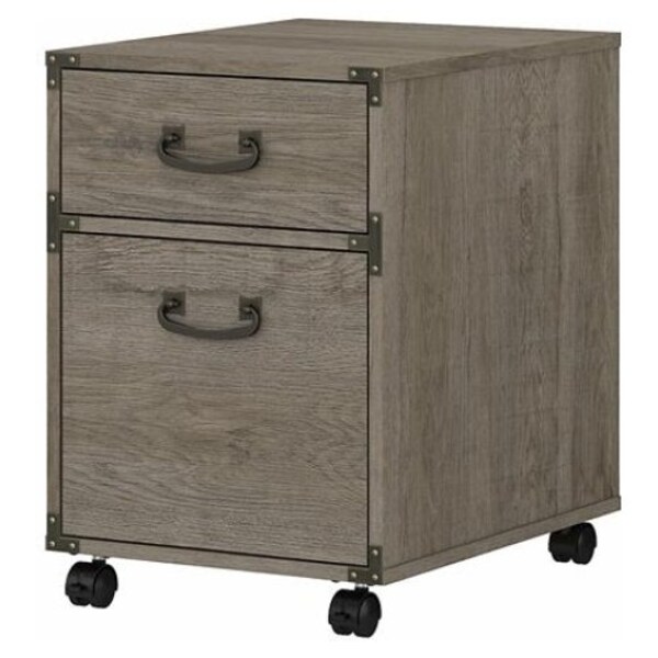 File Cabinet 2 Drawer Rustic Country Weathered Pine Engineered Wood Metal Finish 