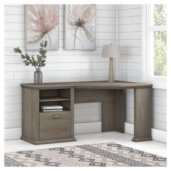 Engineered Wood Yorktown 50W Home Office Desk with Storage in Restored Gray 
