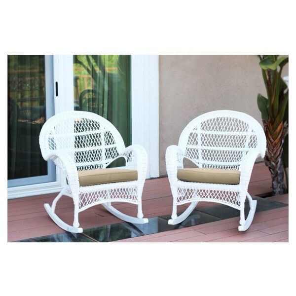 White/W00209-C_2-FS006-CS Set of 2 Jeco W00209-C_2-FS006-CS Wicker Chair with Tan Cushion 