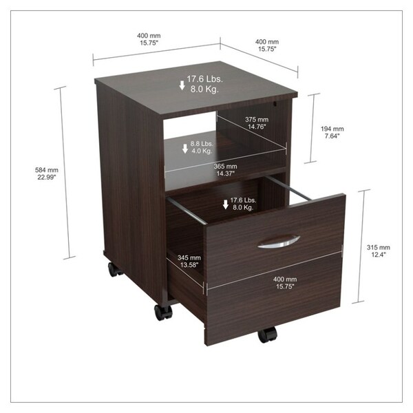 Inval America Uffici Commercial Collection 2-Drawer Mobile File Cabinet 
